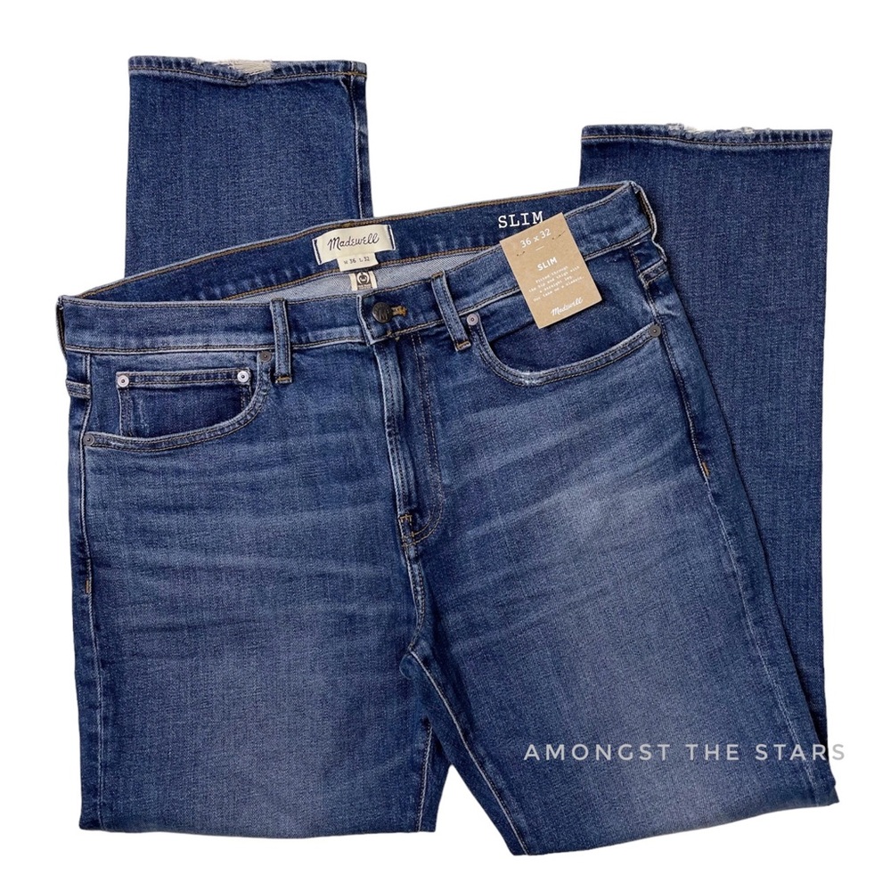 Madewell Athletic Enid Blue Wash Men's Slim Jeans - Picture 9 of 15